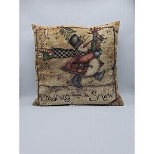 Vintage Snowman Christmas Pillow Dashing Through the Snow Pat Yuille Design 16”